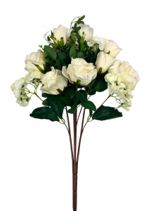 Bukiet kompozycja róże i hortensje 58 cm kremowy