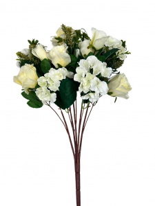 Bukiet kompozycja róże i hortensje 58 cm jasny kremowy