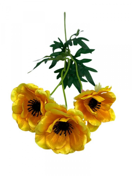 Anemon 3 kwiaty na gałązce 50 cm żółty